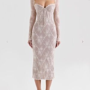 House of CB SAISHA Ivory Long Sleeve Midi Dress Size 6